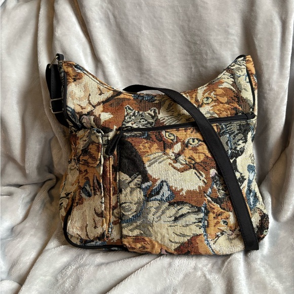 Handbags - 49. Vintage Cat Tapestry Crossbody Shoulder Bag